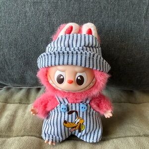 Labubu ( Mini one) Blue Striped Pluto overalls with hat. ( Doll is not included)